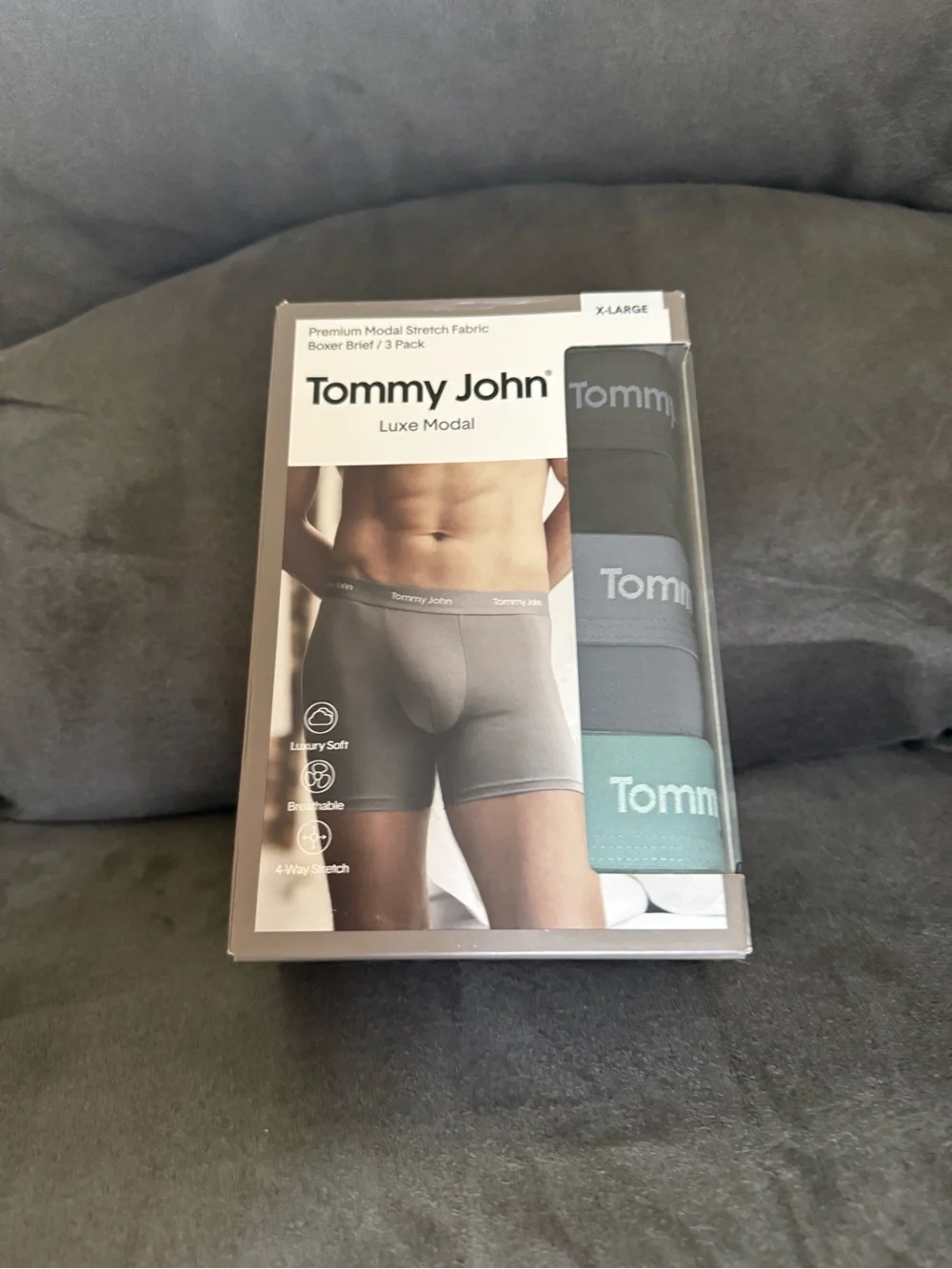 Tommy John Boxer Briefs 3-Pack in Gray, Charcoal, Teal